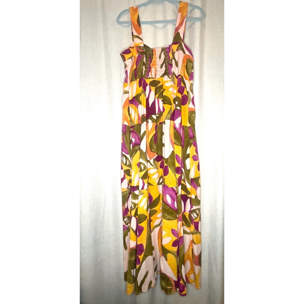 Vince Camuto Square Neck Smocked-Back Sleeveless Maxi Sundress XL Tropical Dress - Picture 11 of 11